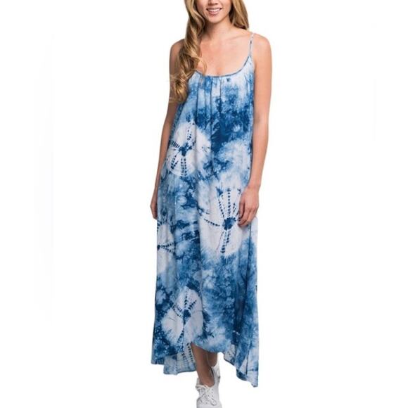 Lovestitch / Denim Blue Tie Dye Maxi Dress / Boho Summer Maxi - Picture 1 of 2